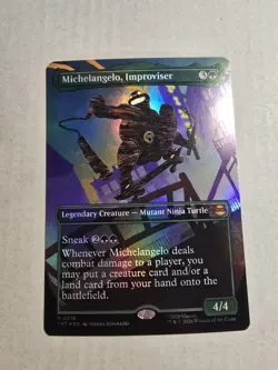 MTG Michelangelo, Improviser Borderless Foil M 0219 TMNT NM - Image 1
