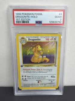PSA 2 GOOD 1ST EDITION 1999 Pokemon Fossil Dragonite Holo 4/62 Holo Foil WOTC - Image 1