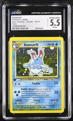 CGC 5.5 Additional Ink Error Azumarill Neo Genesis 1st Edition 2/111 Pokemon - Image 1