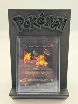 CHARIZARD 4/102 Base Set Vintage Black Foil RARE Fan Art Display Card MP - Image 1