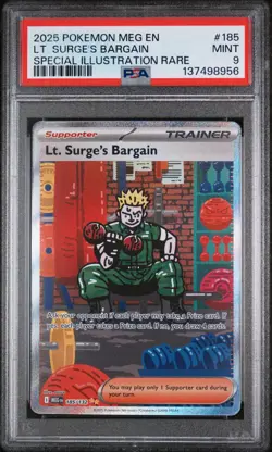 2025 Pokemon Mega Evolution Base #185 SIR Lt. Surge's Bargain PSA 9 Mint - Image 1