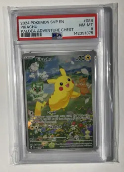 2024 POKEMON SVP EN-SV PROMO #088 PIKACHU PALDEA ADVENTURE CHEST PSA 8 - Image 1
