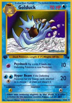 Damaged, English Pokemon Regular Golduck - 35/62 - Uncommon - 1st Edition Fossil - Image 1