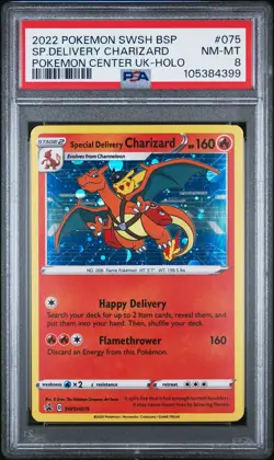 2022 POKEMON SWSH BLACK STAR PROMO #075 SPECIAL DELIVERY CHARIZARD-HOLO PSA 8 - Image 1
