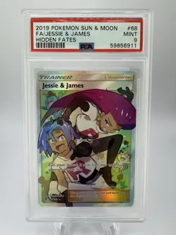 2019 Pokemon JESSIE & JAMES 68/68 Hidden Fates Ultra Rare Holo English PSA 9 - Image 1