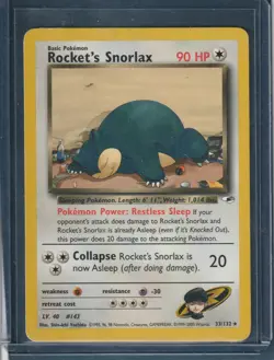 Rocket's Snorlax 33/132 Pokemon Gym Heroes Rare Vintage WotC - LP - Image 1