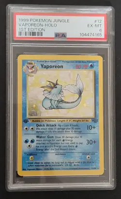 1999 Pokemon Jungle Vaporeon 1st Edition Holo Rare #12 PSA 6 EX-MT - Image 1