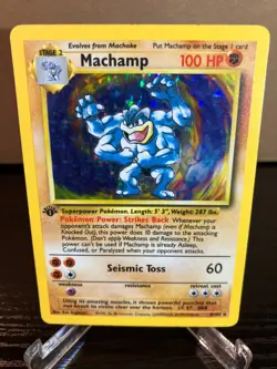 Pokemon 1st Edition Shadowless + Shadow Holo - Machamp 2 Card Lot #8/102 - Image 4
