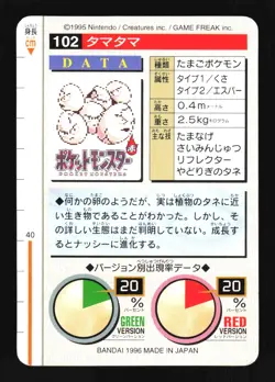 Pokemon Japanese Exeggcute Bandai Carddass Series 1-2 R Red No. 102 Near Mint - Image 2