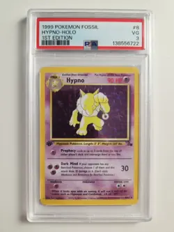PSA 3 VG 1999 Pokemon Fossil Hypno 1st Edition Holo Rare - Image 1