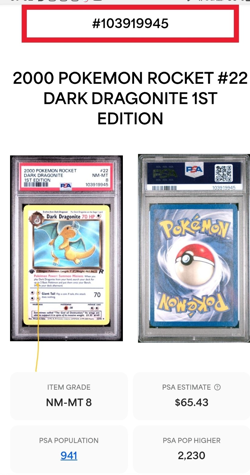 (MA4) 2000 Pokemon Rocket 1ST Edition #22 Dark Dragonite PSA NM-MT 8 - 103919945 - Image 3