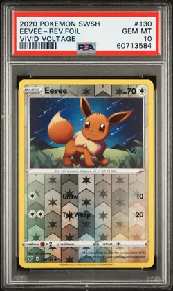 2020 POKEMON SWORD & SHIELD VIVID VOLTAGE #130 EEVEE-REVERSE FOIL PSA 10 - Image 1