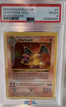 1999 pokemon game 4 charizard-holo shadowless PSA 4 VG-EX - Image 1