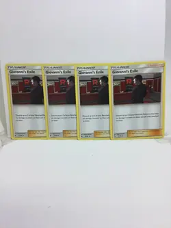 2019 POKEMON LOT 4X GIOVANNI’S EXILE 57/68 UNCOMMON TRAINER NM/M PACK FRESH CARD - Image 1