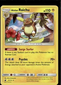Pokemon Alolan Raichu 31/111 Crimson Invasion Holo Rare 2 Card Lot - Image 1