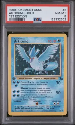 1999 Pokemon 1st Edition Articuno Holo Fossil 2/62 PSA 8 NM-MT WOTC Vintage - Image 1
