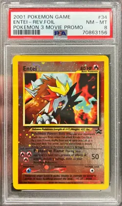 2001 Pokemon Game Entei 34 Holo Swirl Pokemon 3 Movie Promo Rev Foil PSA 8 NM-MT - Image 1