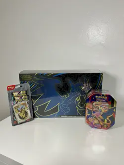 HUGE POKEMON SEALED BUNDLE LOT CHARIZARD UPC, Mega Charizard Tin, 2 Pack Blister - Image 1