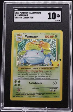 2021 Pokemon Celebrations Venusaur Base Set Reprint SGC 10 GEM MINT 15/102 - Image 1