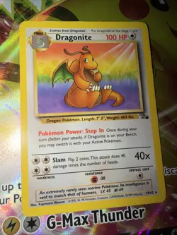1999 Pokemon Dragonite Rare Unlimited Regular 19/62 Fossil 100HP Wizards MP - Image 1