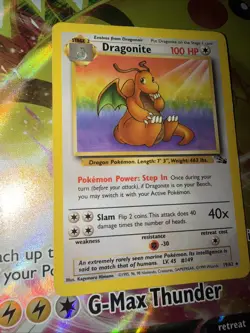 1999 Pokemon Dragonite Rare Unlimited Regular 19/62 Fossil 100HP Wizards MP - Image 2