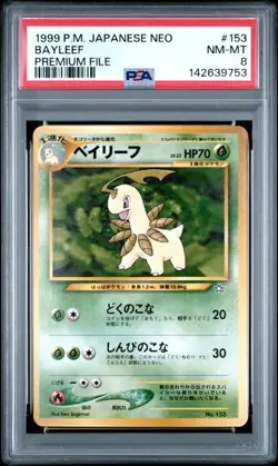 1999 Pokemon Japanese Neo Promo #153 Bayleef Premium File PSA 8 NM-MT - Image 1