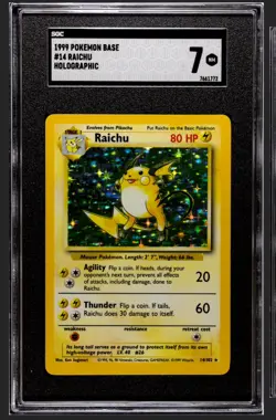 1999 Pokemon TCG Base Set Unlimited Raichu HOLO #14/102 SGC 8 - Image 1