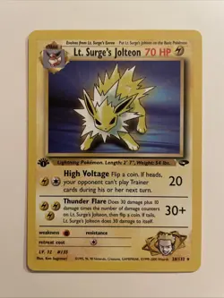 Pokemon TCG Lt. Surge's Jolteon Gym Challenge 28/132 1st Edition Rare Card - Image 1