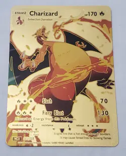 Pokemon Charizard 170hp Gold Foil Fan Art Collector Card TCG - Image 1