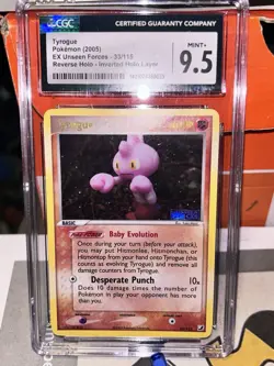 Pokemon Card Tyrogue Rev. Holo Rare PSA 9.5 Mint+, EX Unseen Forces 33/115, 2005 - Image 2