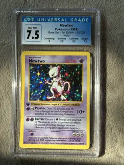 Pokemon 1999 Mewtwo Base Set Shadowless 1st Edition 10/102 CGC 7.5 Near Mint - Image 1