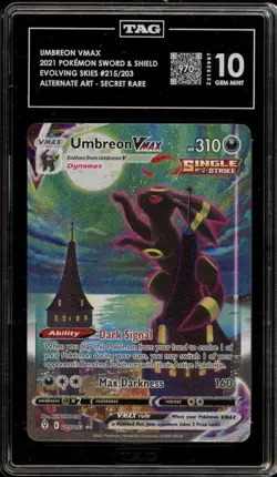Pokemon Umbreon VMAX Alternate Art Secret Rare Evolving Skies #215 TAG 10 Holo - Image 1