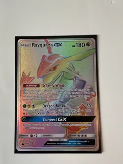 Rayquaza GX 177/168 Rainbow Rare Full Art – Celestial Storm – NM Pokemon Ca - Image 3