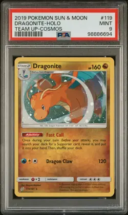 2019 POKEMON SUN & MOON TEAM UP COSMOS #119 DRAGONITE-HOLO PSA 9 - Image 1
