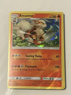 Pokemon Arcanine TCG 22/149 Sun & Moon Base Set Holo - Image 1
