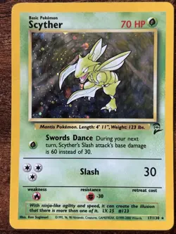 Pokemon Scyther Holo Rare Base Set 2 017/130 Card 1999 70 HP Slash - Image 1