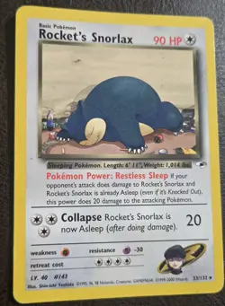 Rocket's Snorlax 033/132 Gym Heroes Regular Pokemon Card Vintage - Image 2