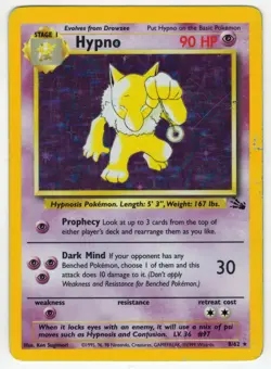 Hypno 8/62- Fossil Unlimited Pokemon Card Holo Rare - Image 1