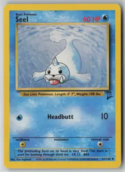 Seel 61/130 Pokemon Base Set 2 Uncommon Moderately Played Card (MP) - Image 1