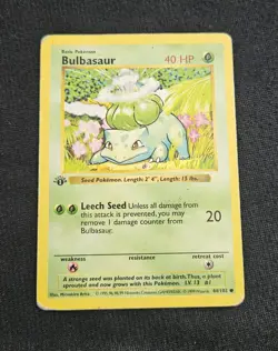 1st Edition Bulbasaur 44/102 Base Set SHADOWLESS 1999 Pokemon Card TCG - Image 1