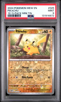 2024 POKEMON MEW EN-151 151 5-PACK MINI TIN #025 PIKACHU PSA 9 - Image 1