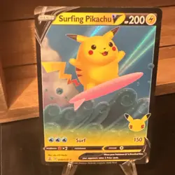 Pokemon Surfing Pikachu V Ultra Rare Full Art Holo 008/025 Celebrations TCG - Image 1
