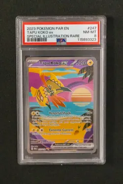 2023 POKEMON PARADOX RIFT #247/182 TAPU KOKO EX SPECIAL ILLUSTRATION RARE PSA 8 - Image 1