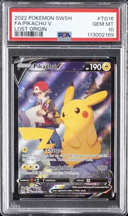 2022 POKEMON SWORD & SHIELD LOST ORIGIN #TG16 FULL ART/PIKACHU V PSA 10 - Image 1