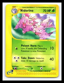 💥 Nidorino 2002 Pokemon Vintage # 55/147 Aquapolis E-Reader Non Holo Foil - Image 1