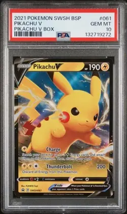 PIKACHU V #061 PSA 10 • 2021 POKEMON SWSH BLACK STAR PROMO PIKACHU V BOX - Image 1