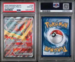 2025 POKEMON DESTINED RIVALS ULTRA RARE TEAM ROCKET'S MOLTRES EX PSA 10 - Image 3