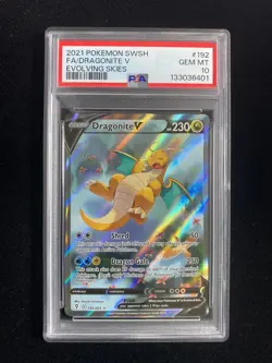 2021 Pokemon TCG ENG SWSH Evolving Skies 192/203 Dragonite V Holo PSA 10 YM39 - Image 1