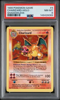 1999 Pokemon Base Set Shadowless CHARIZARD Holo #4/102 PSA 8 *NEW CERT* - Image 1