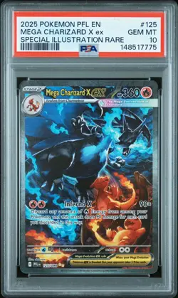 2025 POKEMON PFL EN-PHANTASMAL FLAMES #125 MEGA CHARIZARD X EX PSA 10 - Image 1